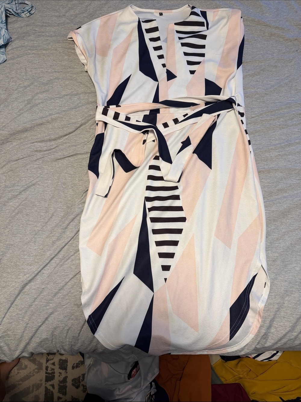 Amazon Pink, Navy & White Geometric Midi Dress